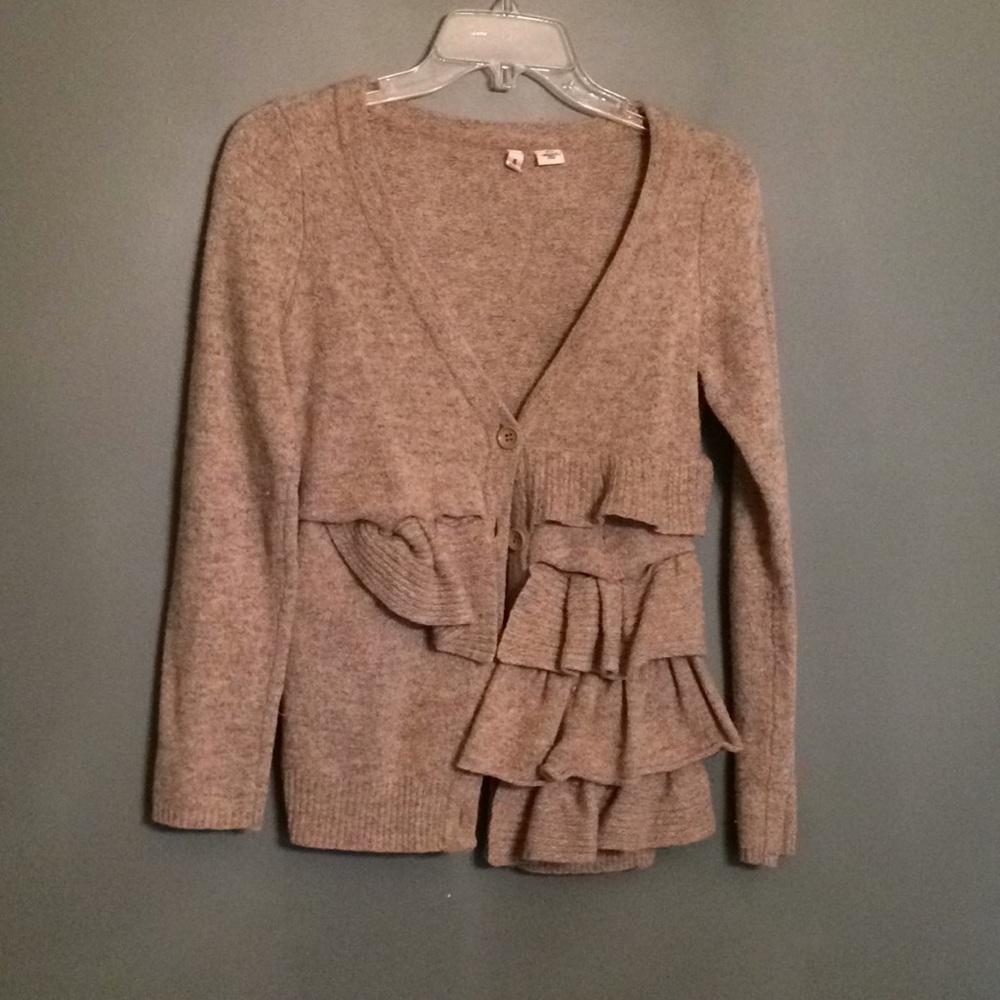 Anthropologie Tan Wool Asymmetrical Cardigan